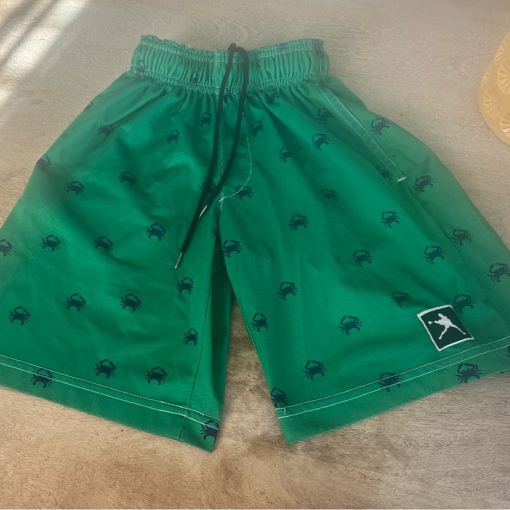 Green Crab Print Kids Shorts